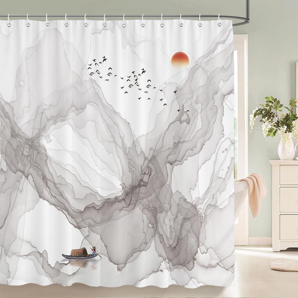 High Quality Shower Curtain Printing Chinese style Ink landscape Waterproof Bathroom Curtains Decor Polyester Fabric with Hooks