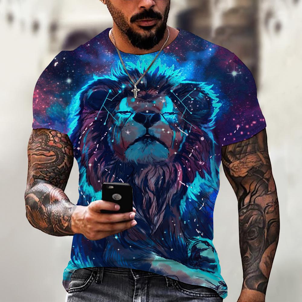 Men's T-shirt Men's Short Sleeved Tiger Lion Animal 3D Printed Round Neck Short Sleeved T-shirt
