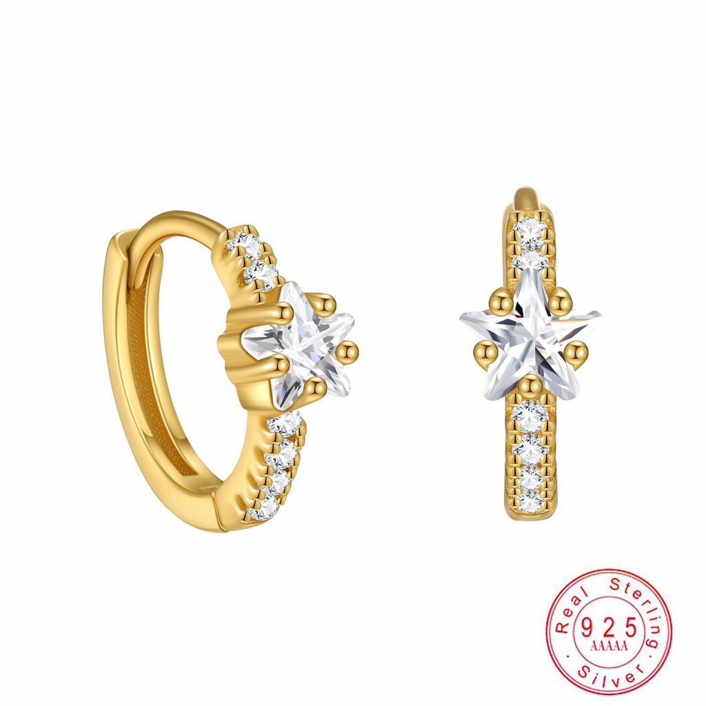S925 Sterling Silver Inlaid Zircon Star Earrings Light Luxury Fashionable Electroplated K Gold Wedding Party Earrings