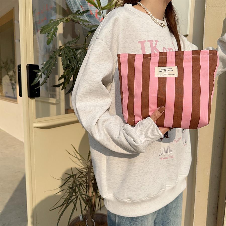 Contrast Color Women's Stripe Storage Bags Cute Large Capacity Female Cosmetic Bag Makeup Case Canvas Clutch Purse Handbags