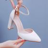 High Heeled Sandals Woman Thick Heel Pointed Hollow Sandals Square Heel Light Mouth Women's Shoes White Buckle Bridal High Heels