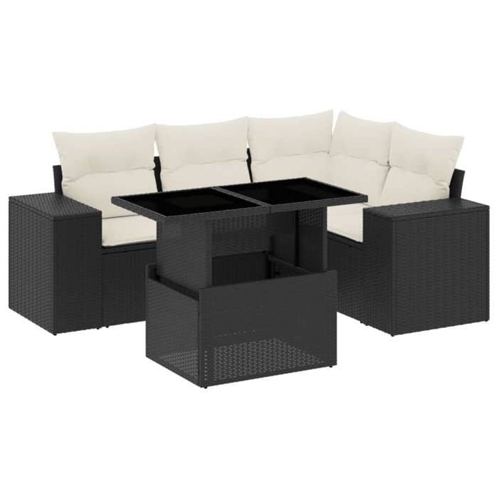 VidaXL Salon de jardin 5 pcs avec coussins noir résine tressée 3269136