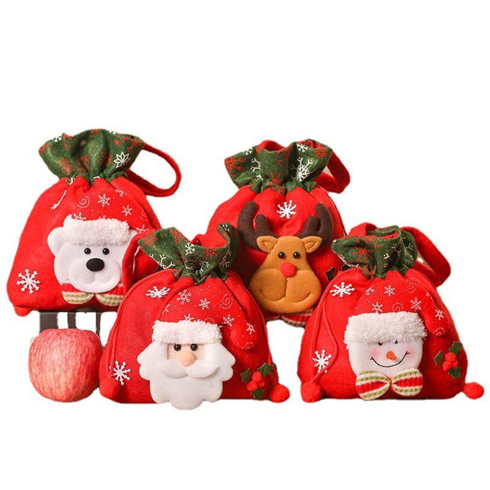 For Kids Santa Claus Stockings Xmas Drawstring Bags Candy Bags Christmas Gift Bag Wrapping Pouch