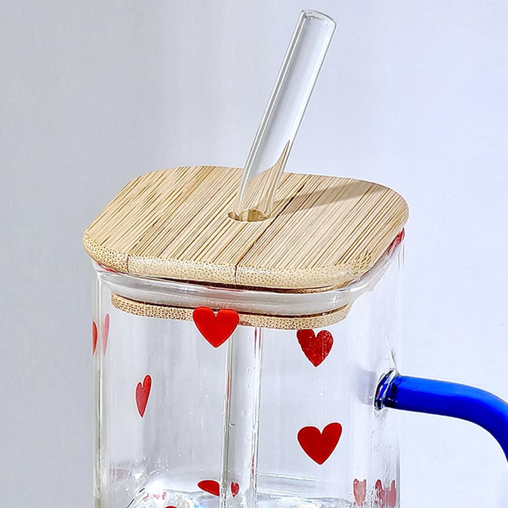 Jednoduchý módní skleněný pohár na vodu s bambusovým víčkem odolným vůči vysokým teplotám