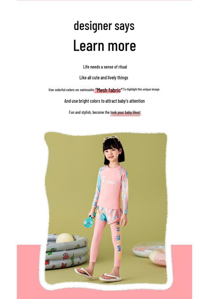 Girls' Two-Piece Long-Sleeve Swimsuit with Sun Protection