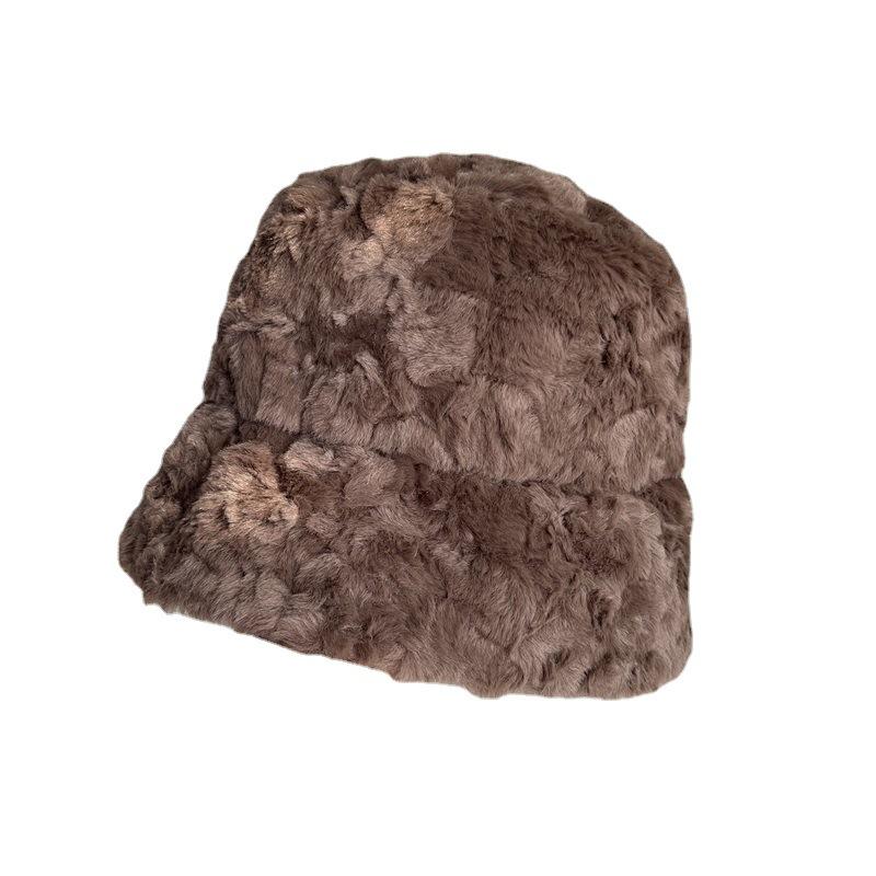 Fashion lamb wool plush bucket hat women's winter plush thickened warm temperament versatile cold hat