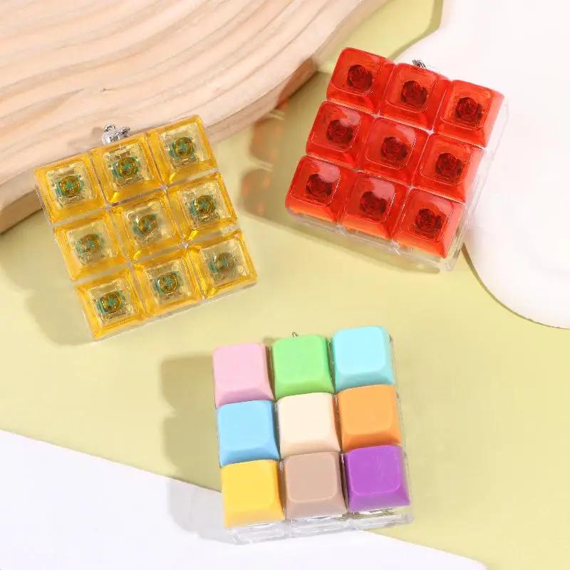 4/9 Keys LED Keyboard Keychain Fidget Toys Crystal Clicker Sensory Toy for Stress Relief Keyboard Keychain Fidget Gadget