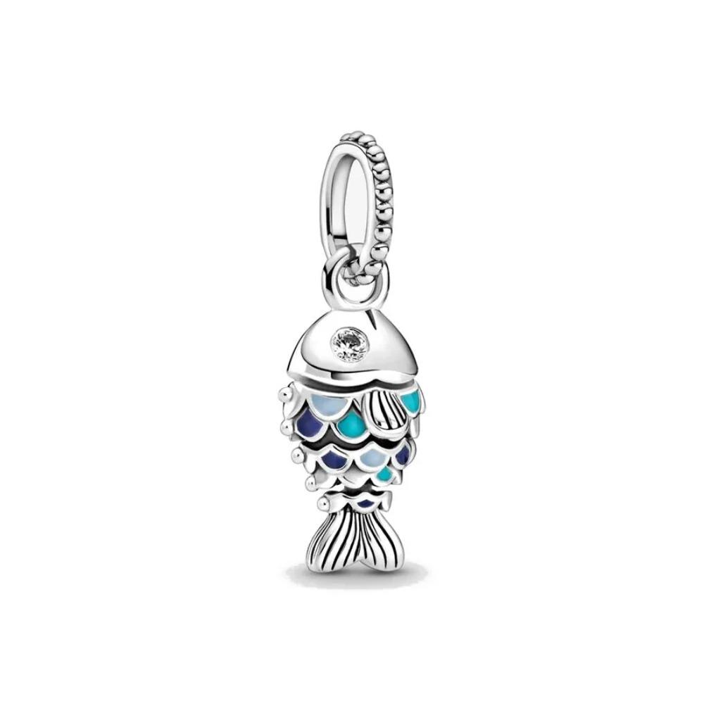 925 Silver Plated Turtle Fish Pendant Charm with Ship Star Bead for Pan Thin Bracelet Jewelry Gift