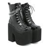 Fashion Woman Lace Autumn Boots Womens Ladies Chunky Wedge Platform Black Patent Leather Ankle Boots Punk Goth New Arrival 2025