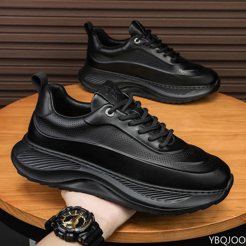 Fashion Men's Summer leather sneakers Trendy versatile dad shoe Casual non slip running shoes Fashion height increasing Male shoes Homme