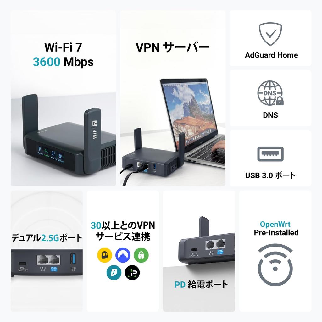 GL.iNet GL-BE3600 Slate 7 Wi-Fi 7 Travel Router with Touchscreen, 2.5G