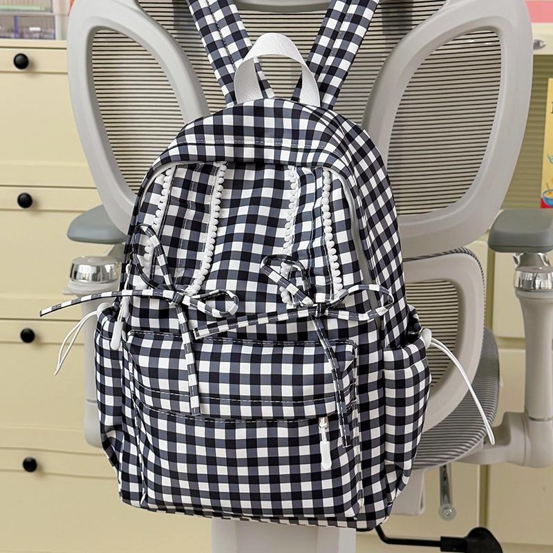 Schoolbag new small fresh plaid backpack female student Korean version high value literary schoolbag female junior high school backpack
