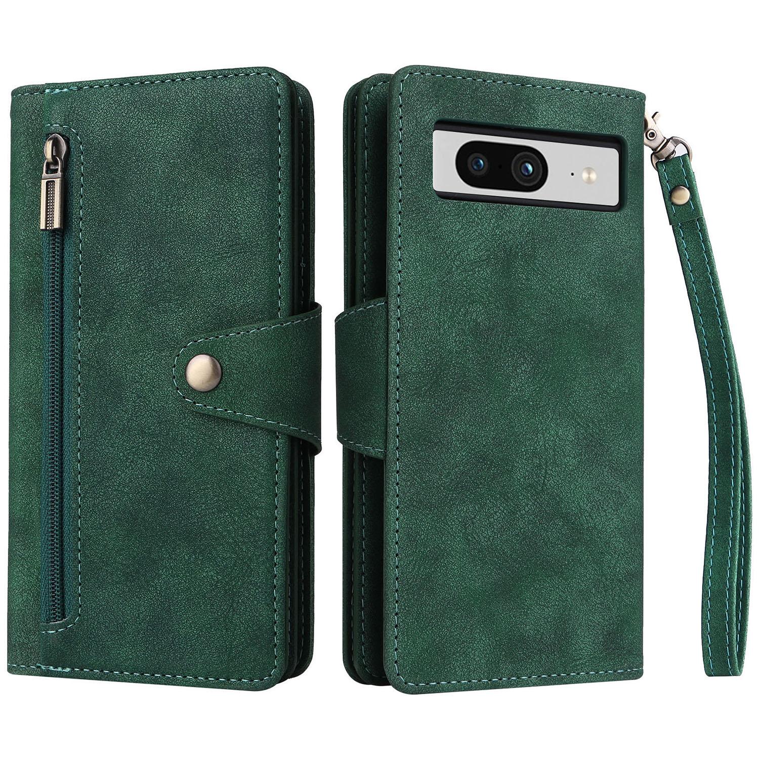 

For Google Pixel 8 Stand Cell Phone Cover Wallet Rivet Decor PU Leather Phone Case Green