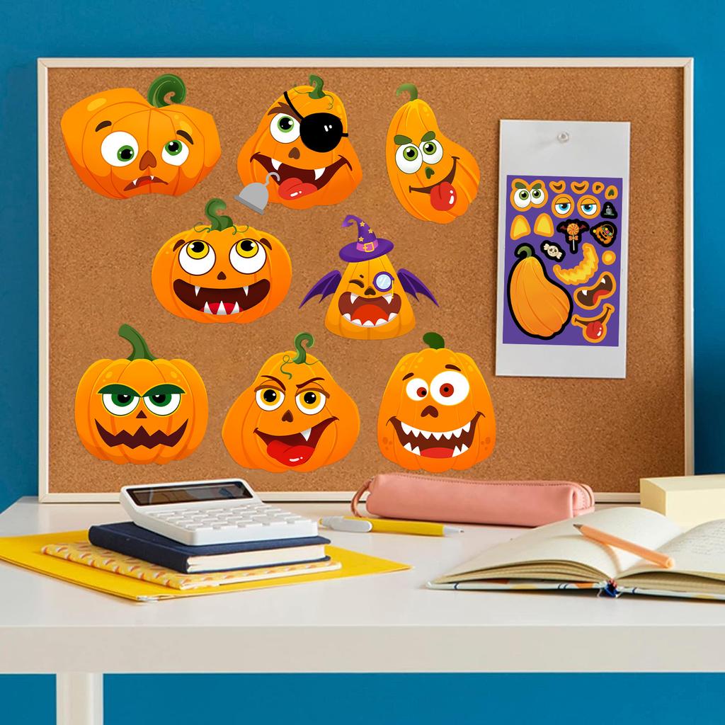 8 Sheets Halloween Pumpkin Stickers Cartoon Cute Collage Decor Children's Playthings Mobile Skateboards Waterproof PVC Stickers