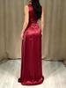 Satin Round Neck Pleated Waist-Cinching Elegant Evening Gown 2026