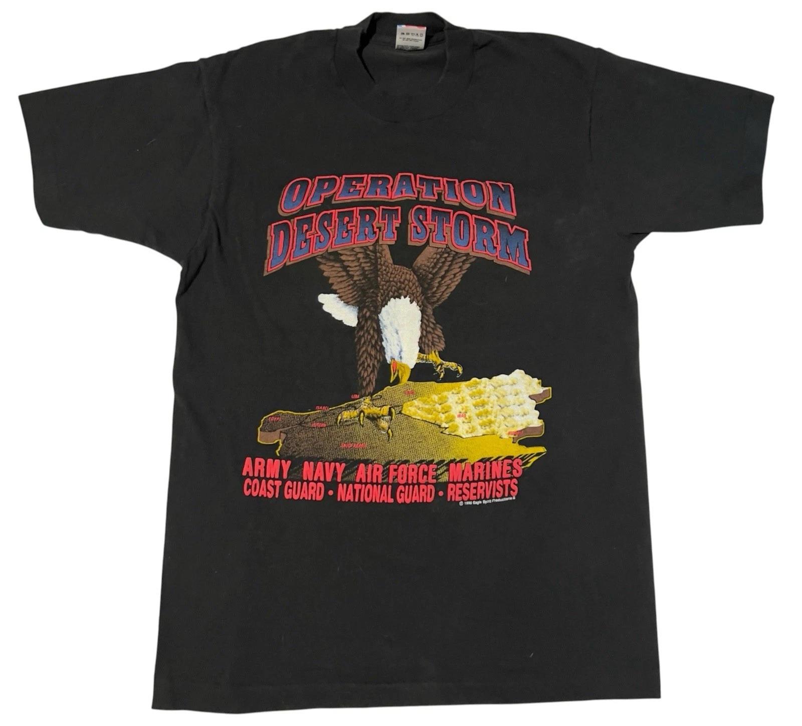 Vintage 1990 Operation Desert Storm Black Single Stitch S/S T-Shirt Medium USA 2XL