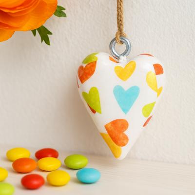 Wooden Heart Hanging Ornament Pastel Multicolor