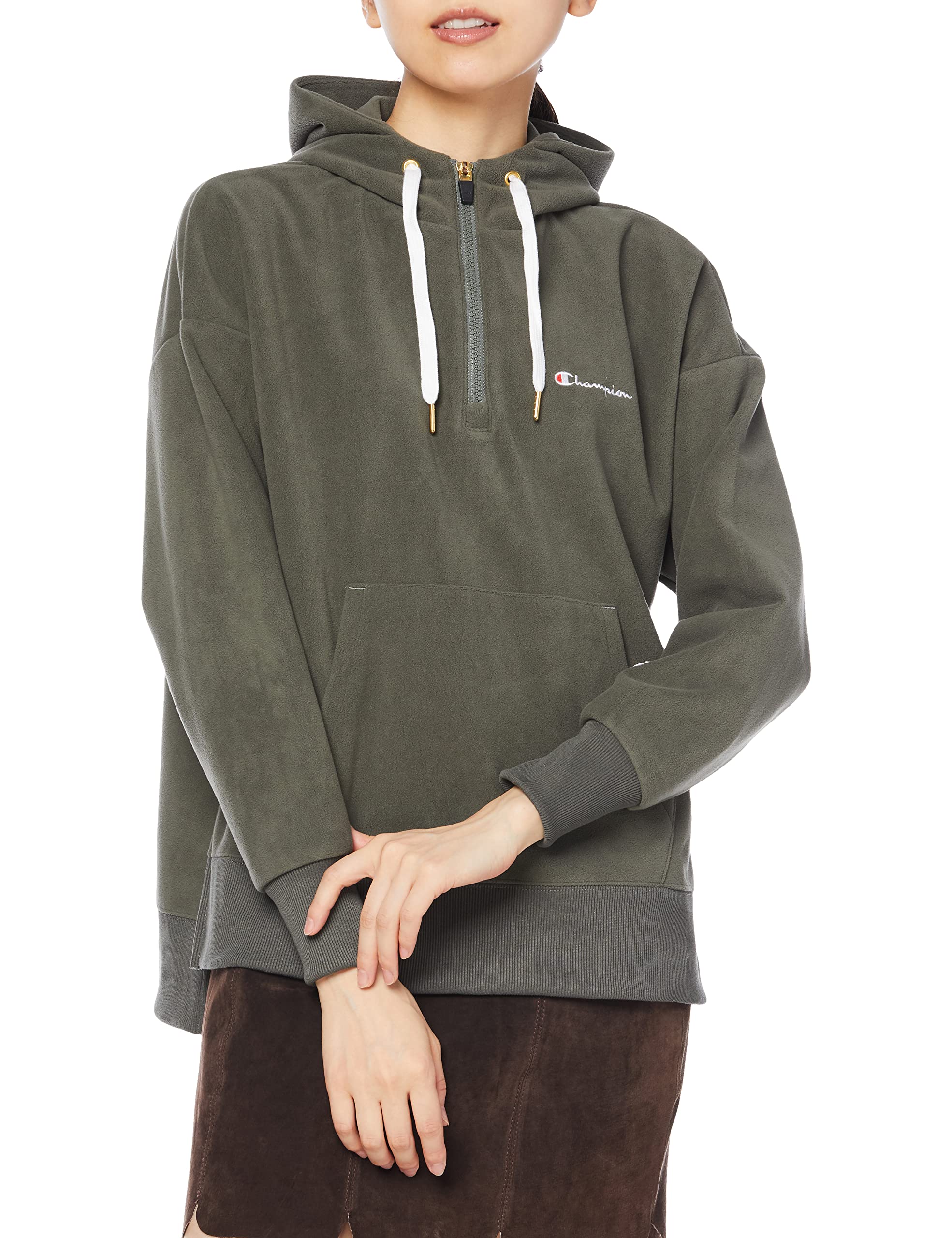 

Hooded Jacket Pullover Micro Fleece Windproof Script Logo Drop Shoulder Sportswear SPORTS ATHLEISURE Deep Green L [Champion] WOMEN S CW-US106 Women s