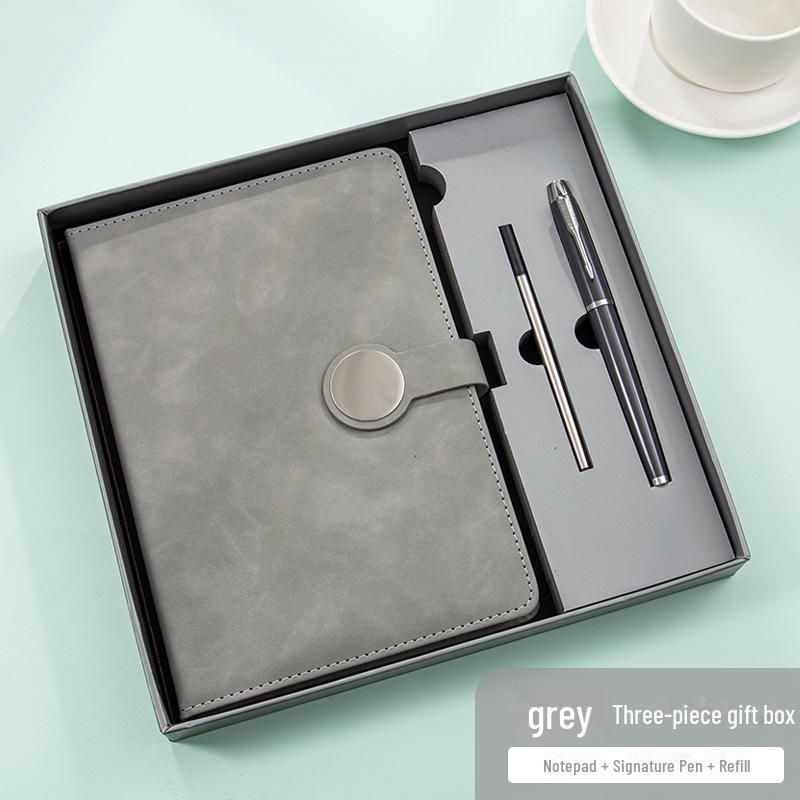 Set de regalo de cuaderno retro de alta gama: Incluye bloc de notas con hebilla redonda, manual, unidad USB y cierre magnético para reuniones de negocios.