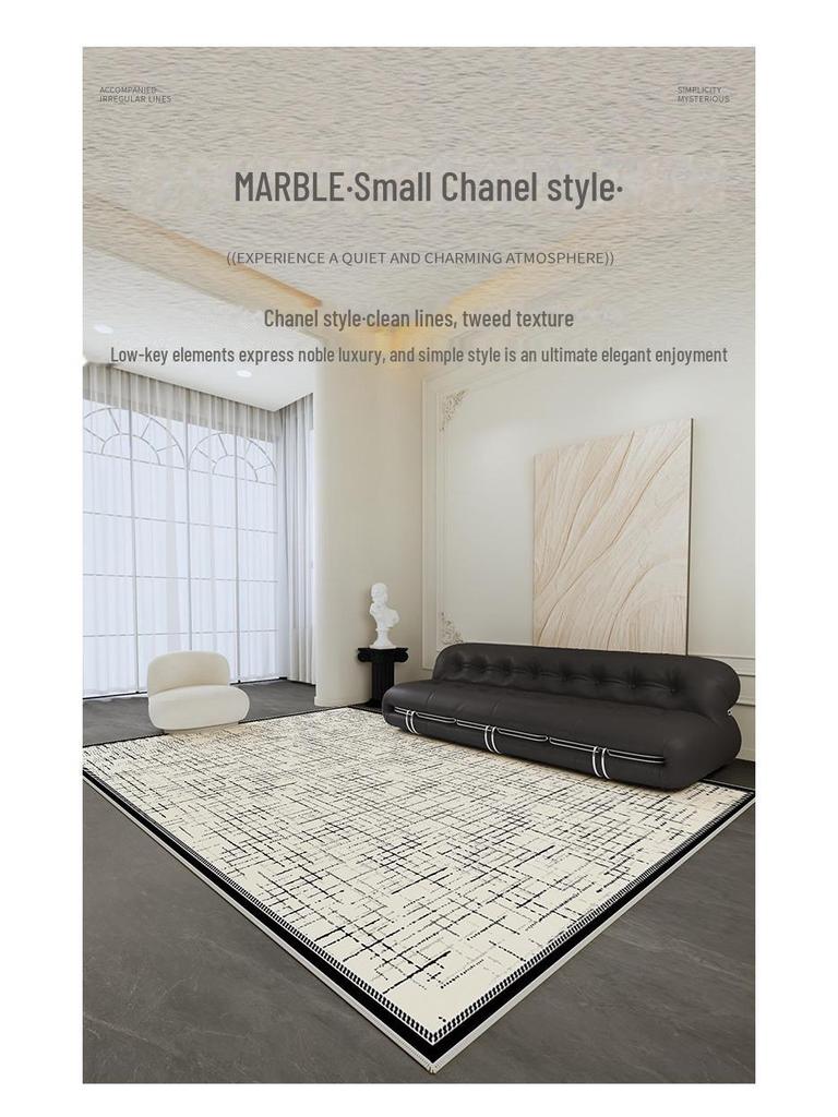 Neuer 2024 Schwarz-Weiß Wasserdichter Schlingen-Velourteppich - Stilvolles, von Düften inspiriertes Design für Wohnzimmer oder Schlafzimmer