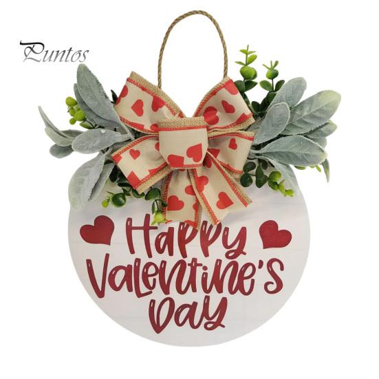 

Знак на дверь ко Дню святого Валентина, деревянный знак на дверь с надписью «С Днем святого Валентина», подвесной декоративный знак на входную дверь с венком, бантом в виде сердечек для дома, стены, крыльца красный