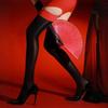Black Faux Leather Rib Top Horse Oil Suspender Stockings High Stretchy Silky Touch Gothic Knee High Stockings For Women Lingerie