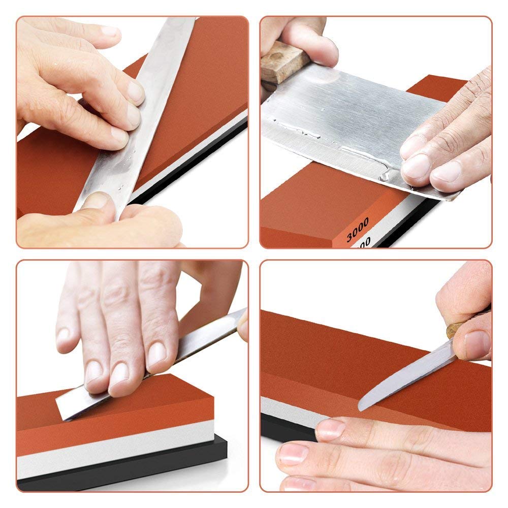 HomKin Double-Sided Whetstone for Knife Sharpening, Stainless Steel and Steel, #3000/#8000 (Main Unit + 2 Non-Slip Rubber Pads)