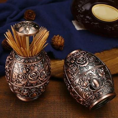 Automatic Toothpick Holder Retro European Style Metal Stainless Steel Press Type Dispenser Cure Dent Box Kitchen Accessories
