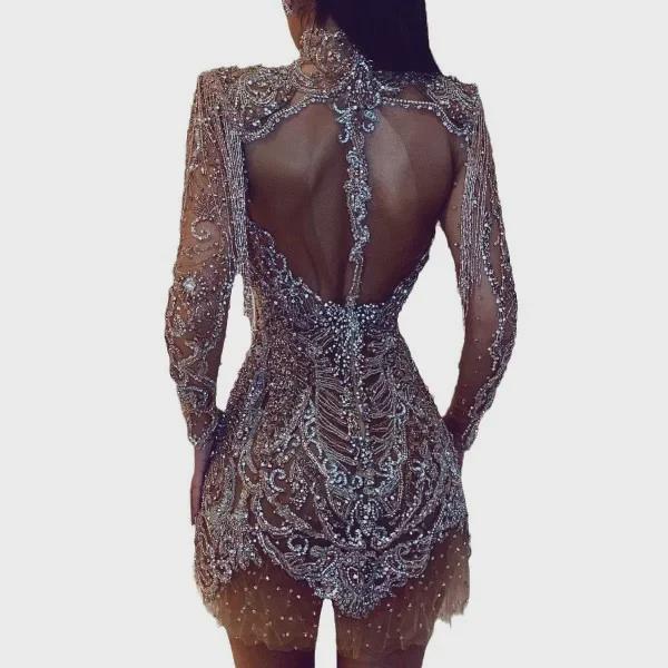 2025 Summer European & American Women's Gold-Accented Backless Transparent Miniskirt