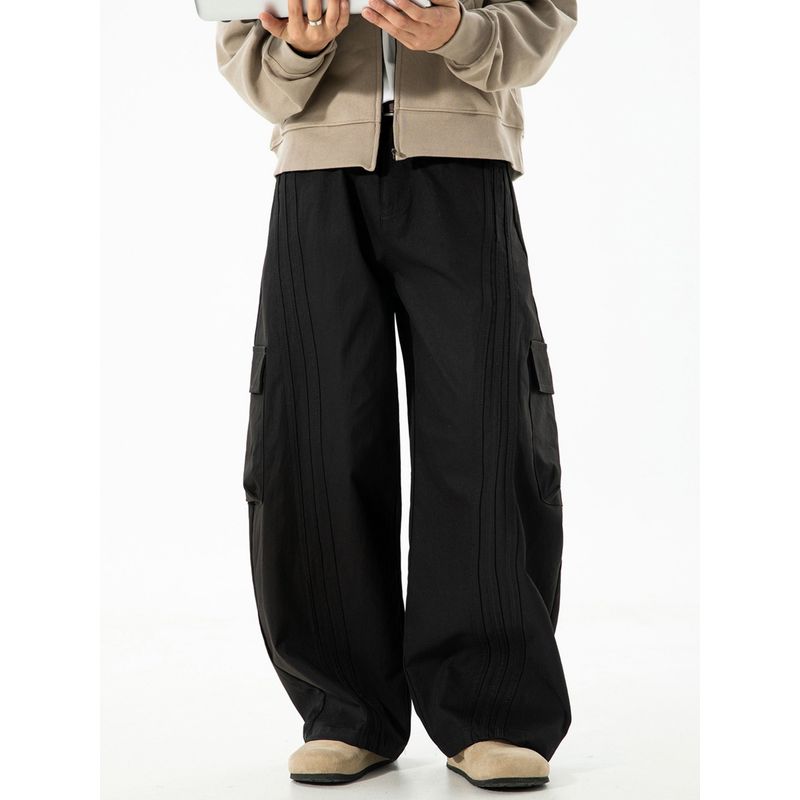 Wassup American Retro Deconstructed Design Scimitar Cargo Pants for Men, High-End, Cool and Trendy Brand, Wide-Leg Floor-Length Pants