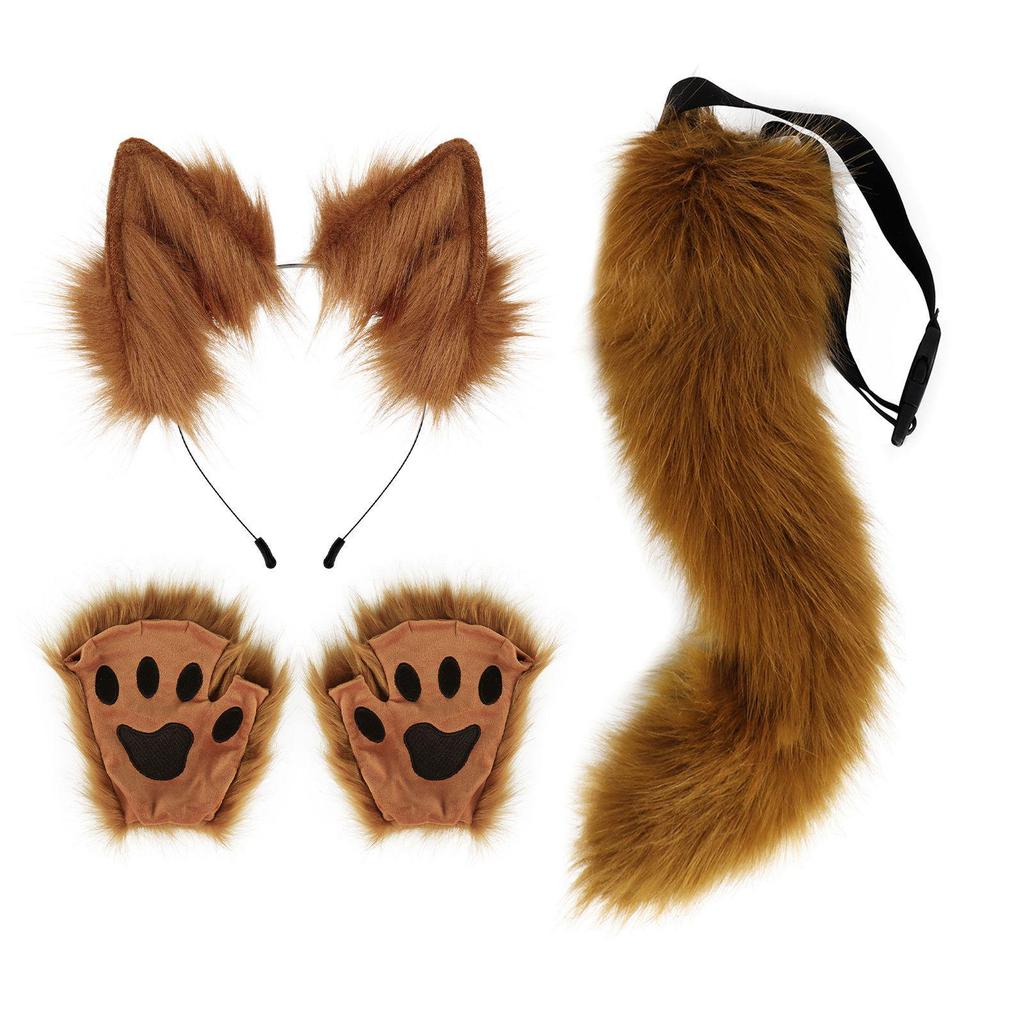 Halloween Prom Plush Cute Beast Ears Headband Fox Tail Gloves Cat Ears Set Cosplay Accessories