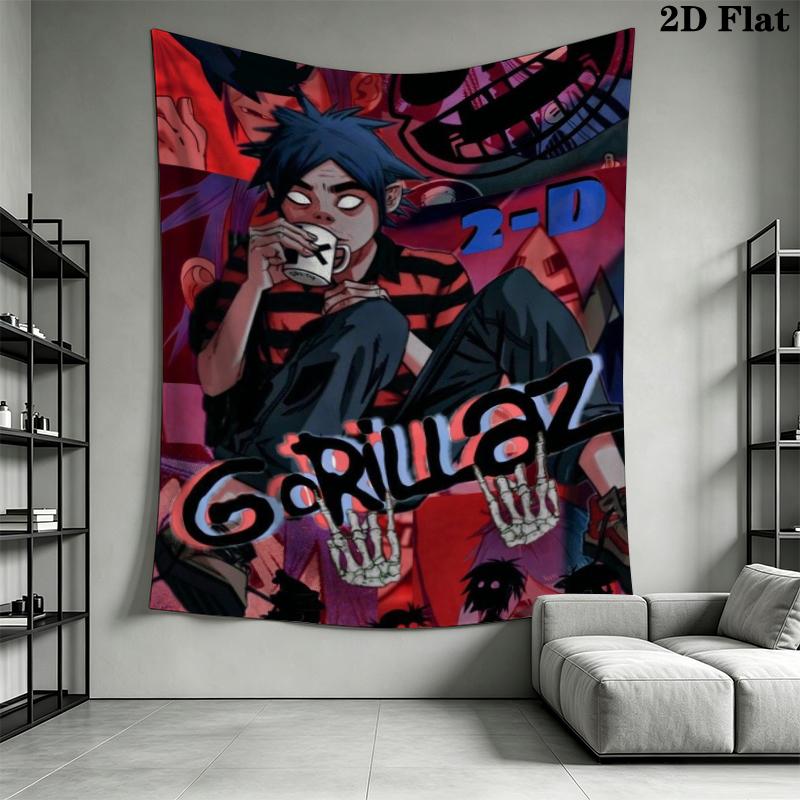 Gorillaz Wall Tapestry Aesthetic Wall Hanging Printed Fabric Blanket Decorative Tapestries for Bedroom Living Room Home Decor