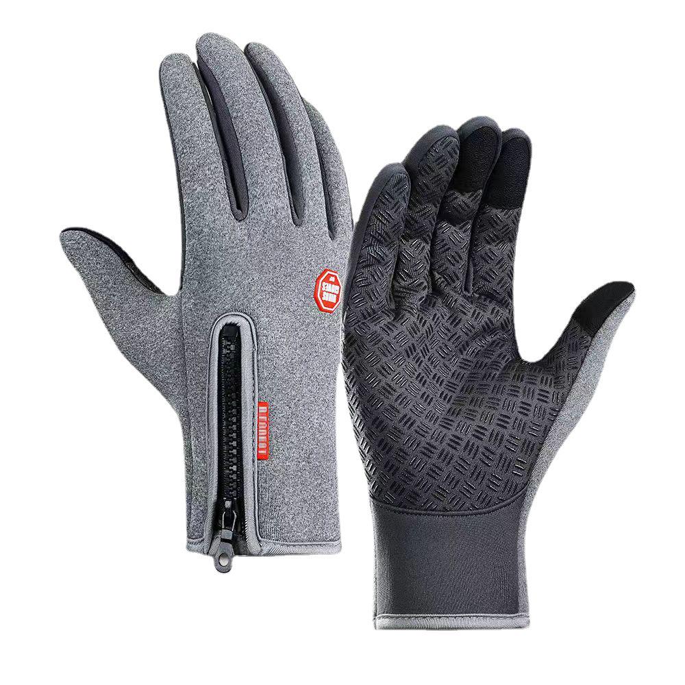 Unisex Fleece-Lined Windproof Touchscreen Gloves for Autumn/Winter: Perfect for Cycling, Skiing, and Mountaineering with Zipper Closure.