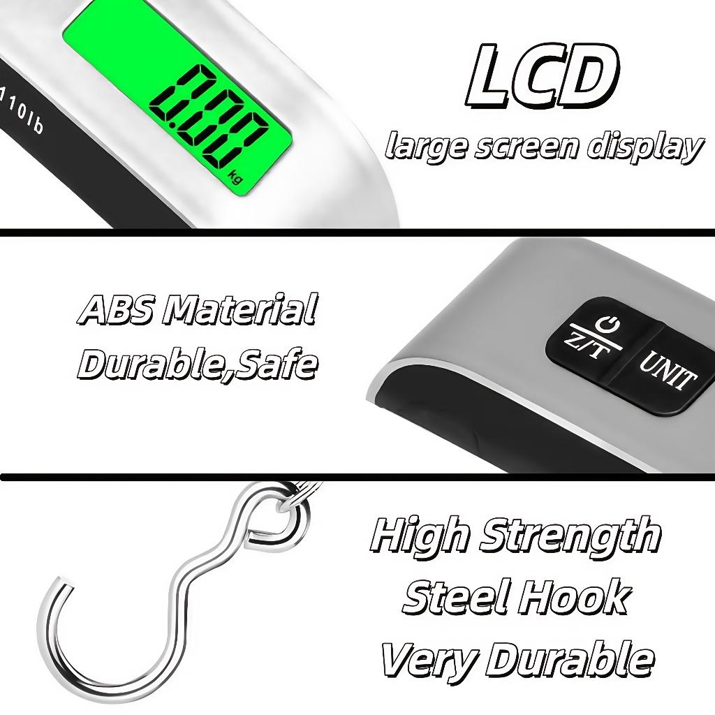Compact 110lb/50kg Digital Luggage Scale with Backlit Display, Handheld Electronic Scale, Displays Room Temperature, Batteries Included.