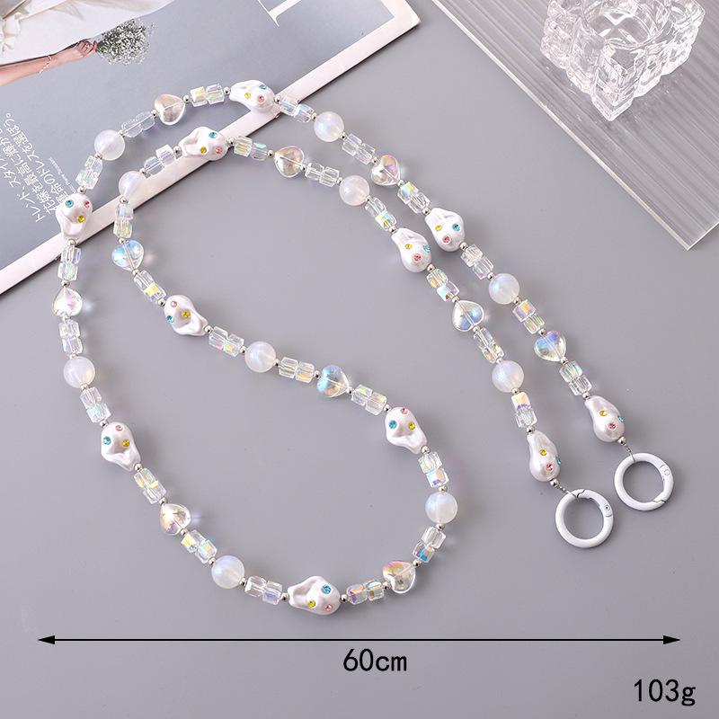 Handmade Pearl Crossbody Phone Case Lanyard with Beaded Charm