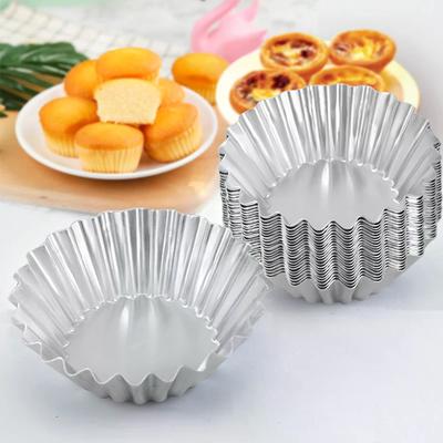 Reusable Non-stick Egg Tart Mold Aluminum Alloy Flower/Round Shape Cupcake Mold Pudding Jelly Mold Muffin Baking Cup Kitchen Too