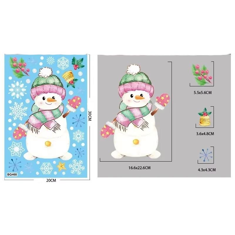 Christmas Pink Santa Claus Stickers Xmas Ball Garlands Bell Snowman Static Stickers Merry Christmas Decor Happy New Year