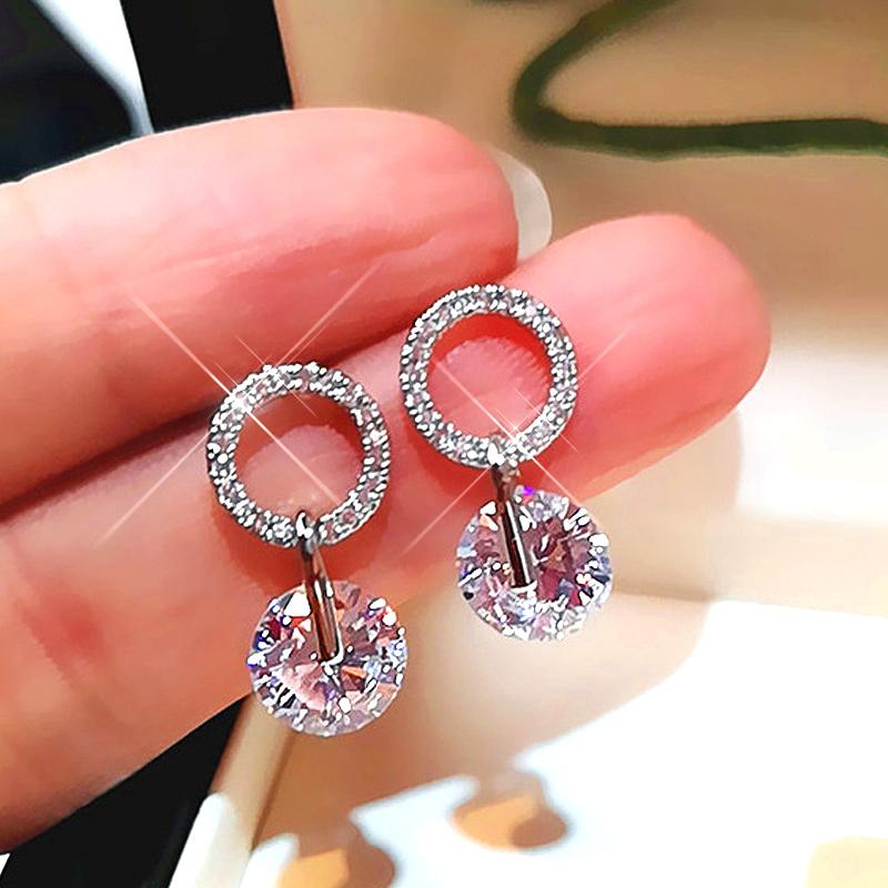 Huitan Fashion Women's Drop Earrings 2021 Trend Zircon Round Cubic Zirconia Stylish Versatile Female Zircon Statement Earrings