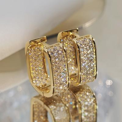 Pendientes de aro Huitan de moda coreana con circonita cúbica pavimentada para mujer, de metal, color plateado/dorado, sencillos y versátiles, para niñas, joyería de moda