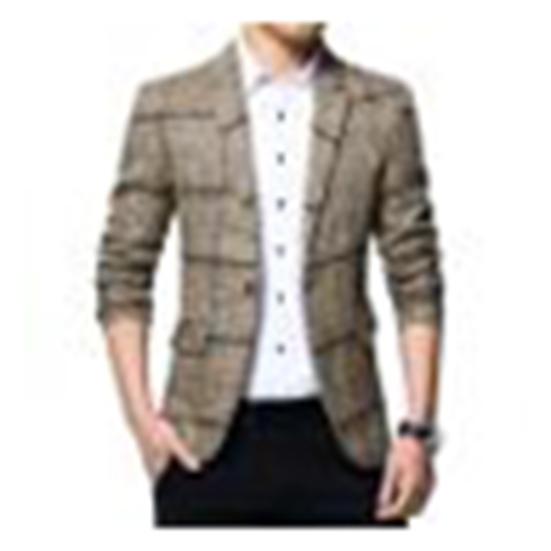 Fashion Men Plaid Lapel Slim Fit Blazer Jacket Coat One Button Business