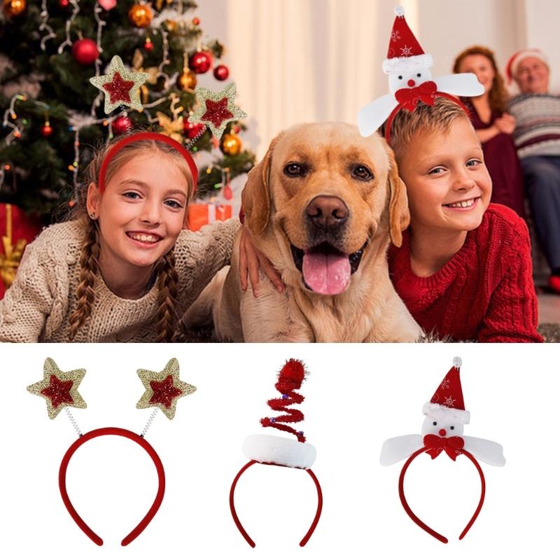 Spiral Christmas Tree Shape Hair Hoop Cute Bowknot Star HOHOHO Hair Holder Christmas Party Headwear for Teenagers