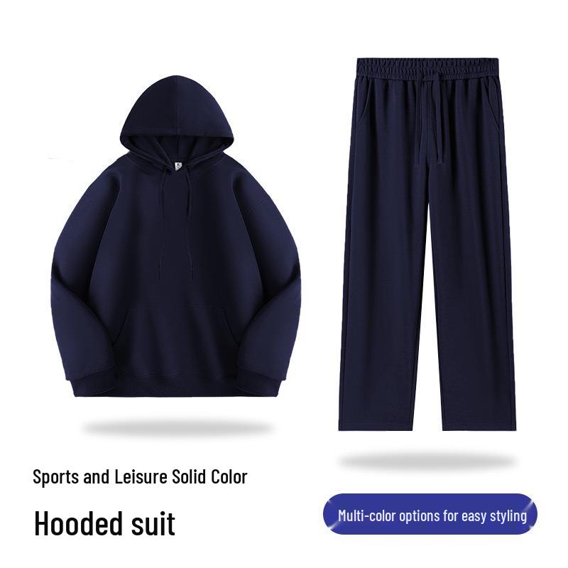 2025 Women's Autumn/Winter Hooded Sweatshirt & Flat Hem Sweatpants Set - Trendy American Brand Loose Fit, 300g Weight.