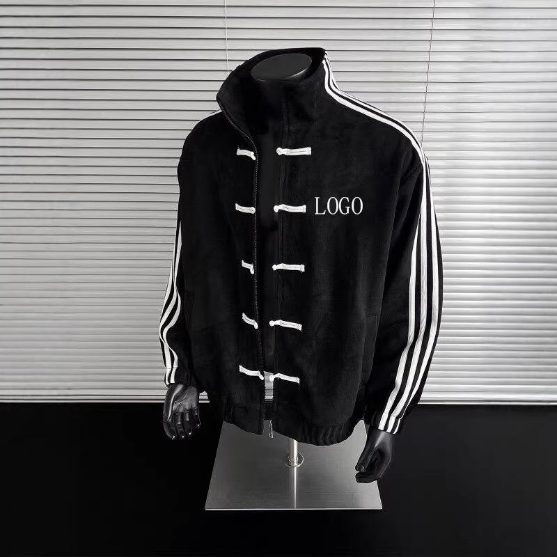 Design three-bar stand-up collar buckle jacket spring and autumn sports loose jacket three-dimensional