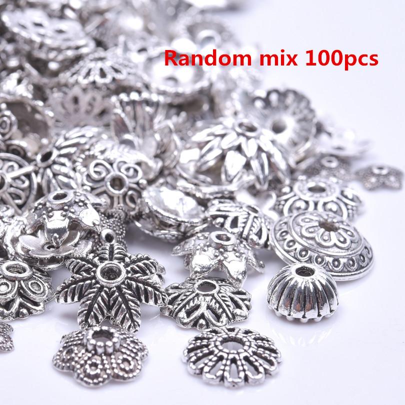 10/20/30/50/100pcs Random Mix Vintage Flower Bead Caps For Jewelry Making Silver Color Accessories DIY Metal Components Findings