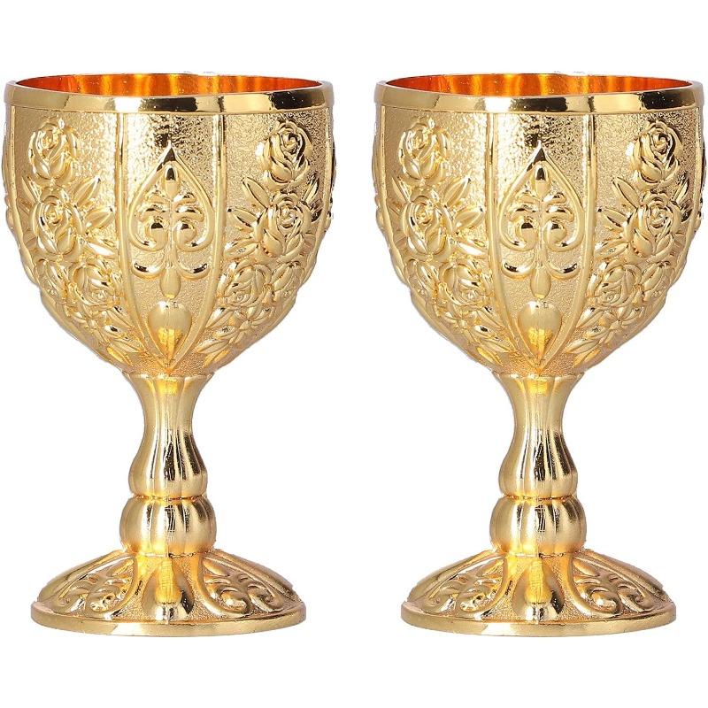 Chalice Goblet, 2Pcs Small Vintage Golden Wine Cups Gold Goblet Medieval Retro Ornaments for Kitchen Home Bar Party Wedding Decoration (Pumpkin Gold) 2PCS золотой
