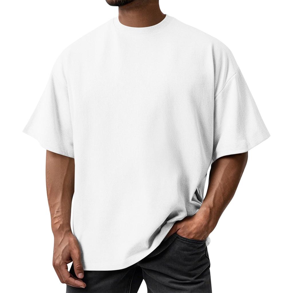 Men's Summer Solid Color Ice-feeling Cotton Round Neck Top Anti-sun Sports Casual Loose Short-sleeved T-shirt