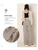 145cm Women's Black & White Striped Wide-Leg Summer Pants - Petite Casual Loose Fit