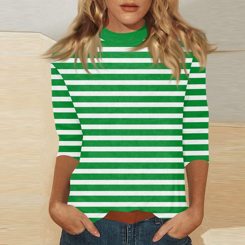 Damen Mock-Neck 3/4-Ärmel Bedrucktes Oberteil