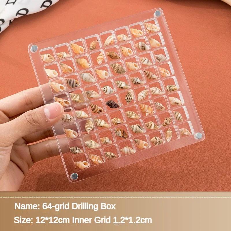 Acrylic Magnetic Seashell Display Box 36/64 Grids Diamond Storage Small Craft Organizers Compartment for Home Garden Decor