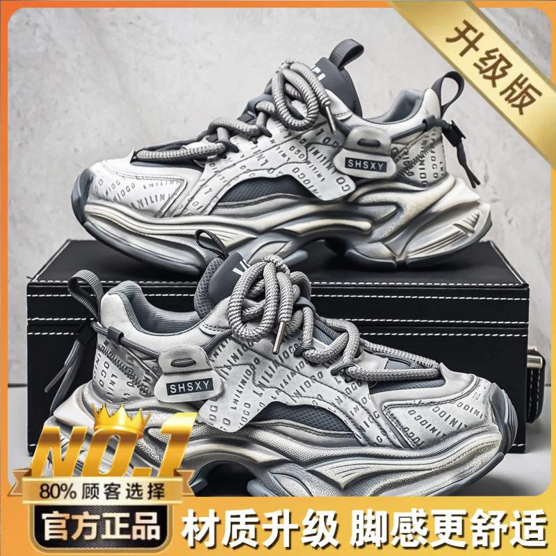 Autumn mesh breathable casual sports shoes student thick-soled heightening dad shoes